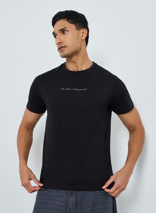 Styli Men Black Graphic Print Crew Neck T-Shirt - Image 1